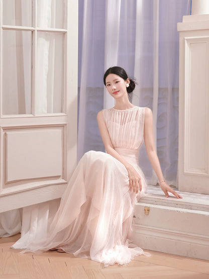 French Style A line Scoop Neck Light Pink Chiffon Ideas For Women 21st Impress Birthday Dress Evening Night Outfit MP128