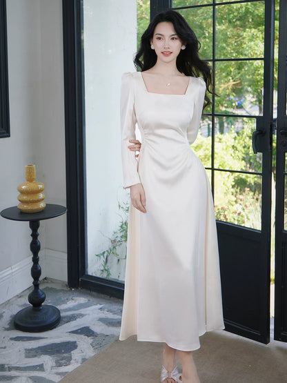 Charming A Line Square Neck White Ankle Length Ideas For Women 21st Impress Birthday Dress Evening Night Outfit MP109