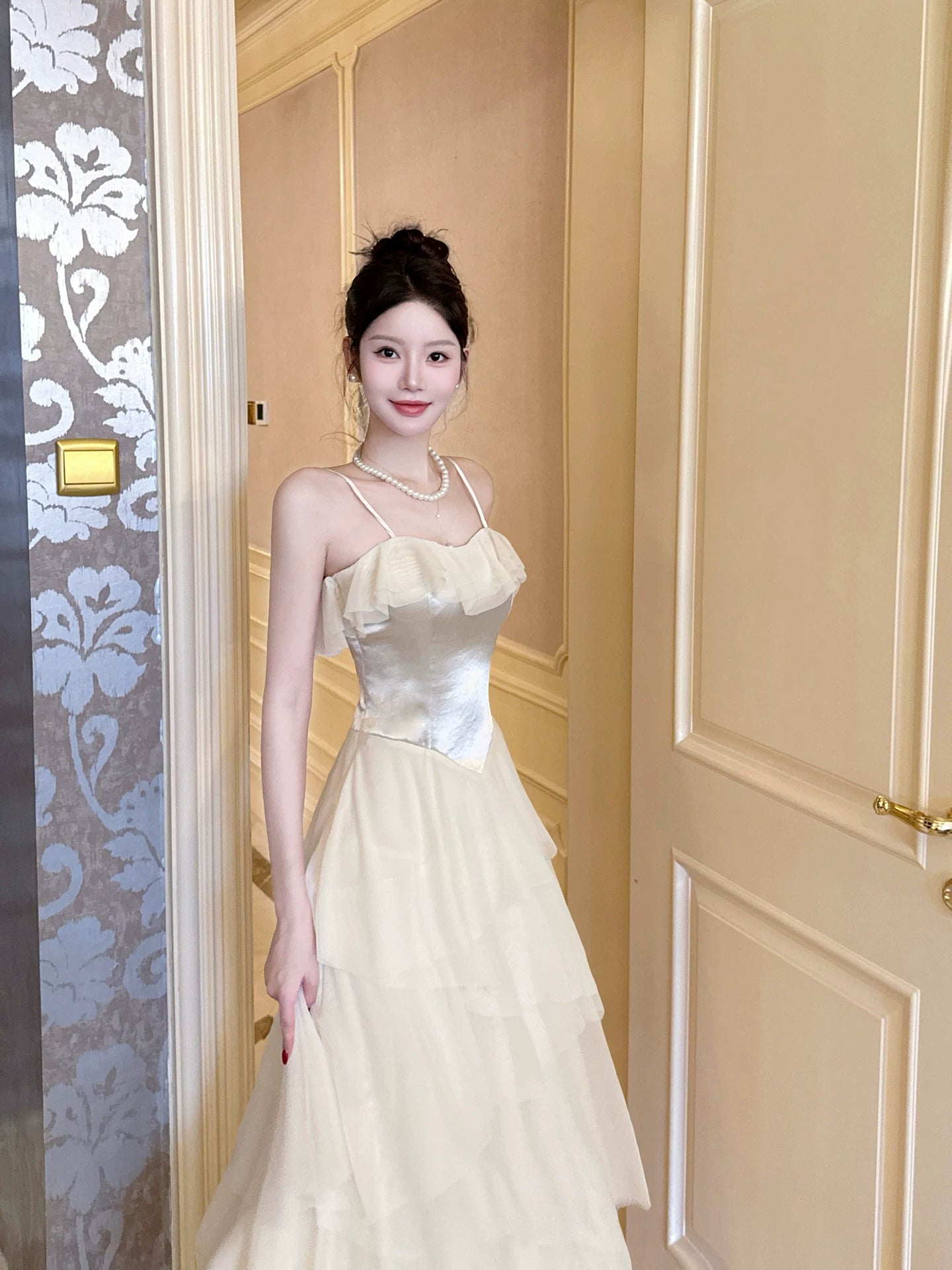 Modest A line French Style Spaghetti Strap Champagne Chiffon Ideas For Women 18th Impress Birthday Dress Evening Night Outfit MP142