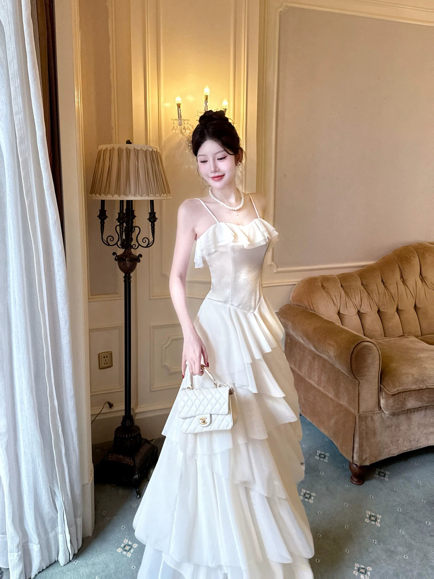 Modest A line French Style Spaghetti Strap Champagne Chiffon Ideas For Women 18th Impress Birthday Dress Evening Night Outfit MP142