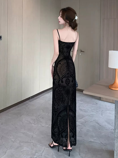 Robe de bal noire en dentelle avec bretelles fines sirène sexy pour femmes, tenues de soirée d'anniversaire longues MP193