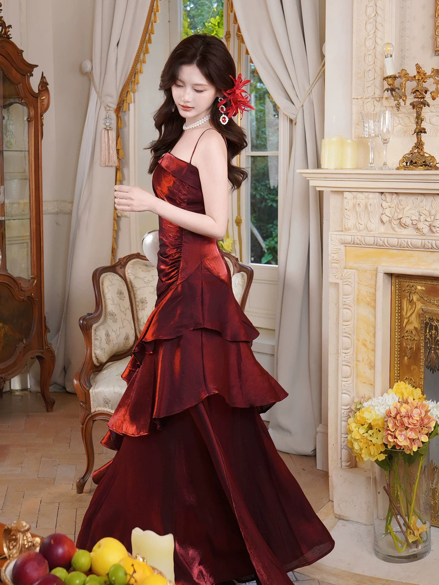 Sexy Mermaid Spaghetti Strap Burgundy Wine Red Ideas For Women 21st Impress Birthday Dress Evening Night Outfit MP114