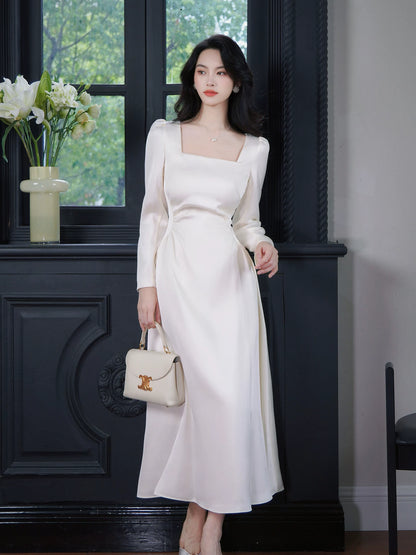 Charming A Line Square Neck White Ankle Length Ideas For Women 21st Impress Birthday Dress Evening Night Outfit MP109