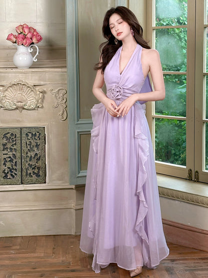 Simple A Line Halter Lilac Chiffon Ideas For Women 21st Impress Birthday Dress Evening Night Outfit MP119