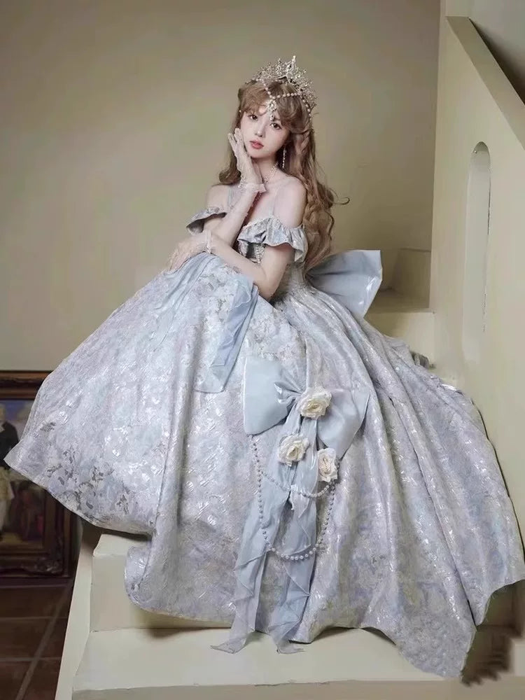 Adorables Robes de Quinceañera Longues à Volants, Robe de Bal à Bretelles Fines, Dentelle Bleue, Robe de Quince Rose MP150