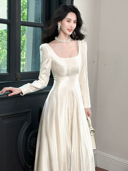Simple A Line Square Neck White Ankle Length Ideas For Women 21st Impress Birthday Dress Evening Night Outfit MP110