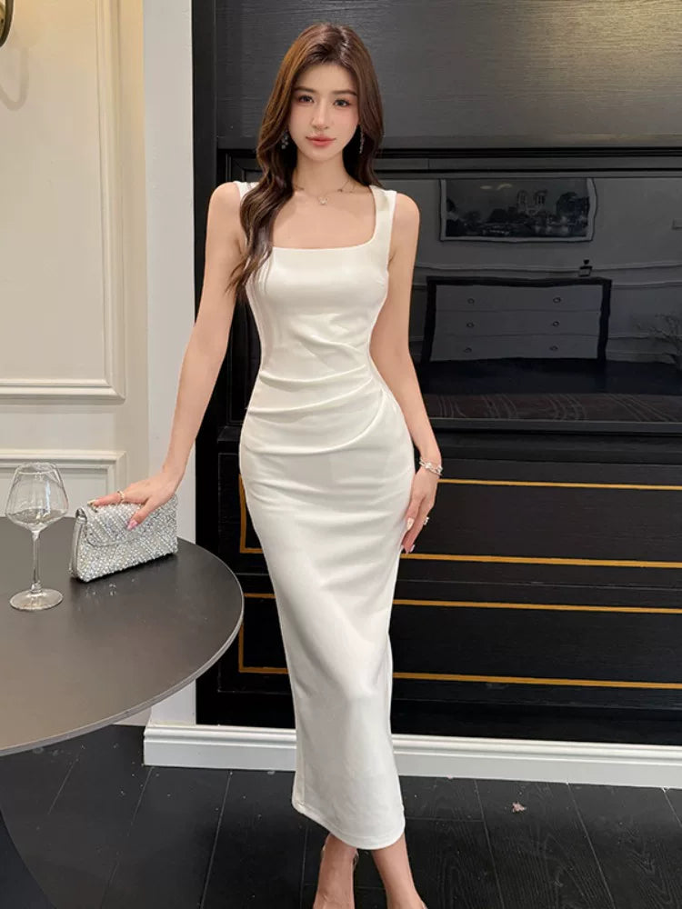 Einfache Etui-Kleider mit eckigem Ausschnitt in Midilänge für Hochzeitsgäste für Damen Partykleider Abend-Outfits MP203