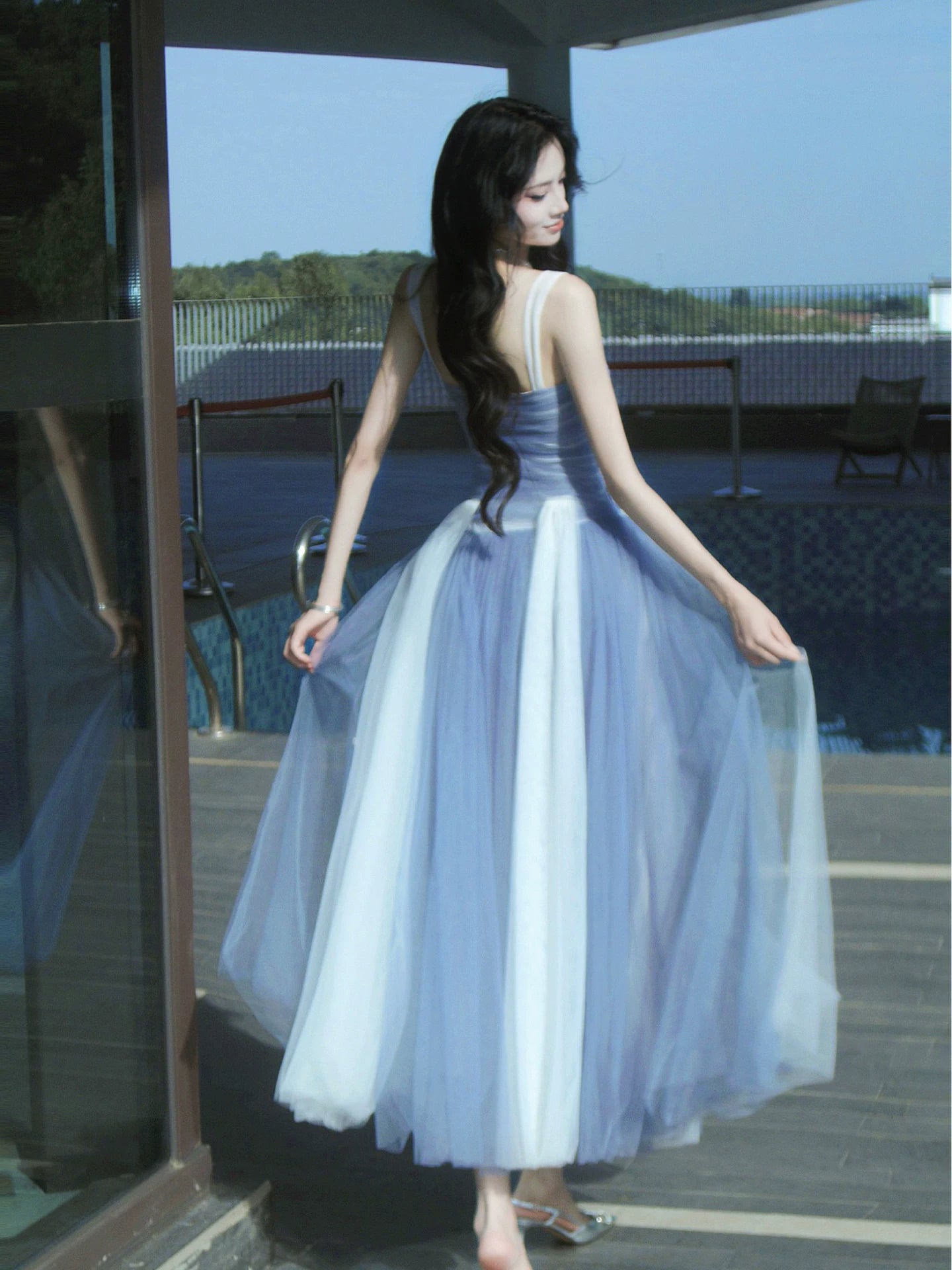 Modest A line French Style Strap White Ombre Blue Ideas For Women 18th Impress Birthday Dress Evening Night Outfit MP141