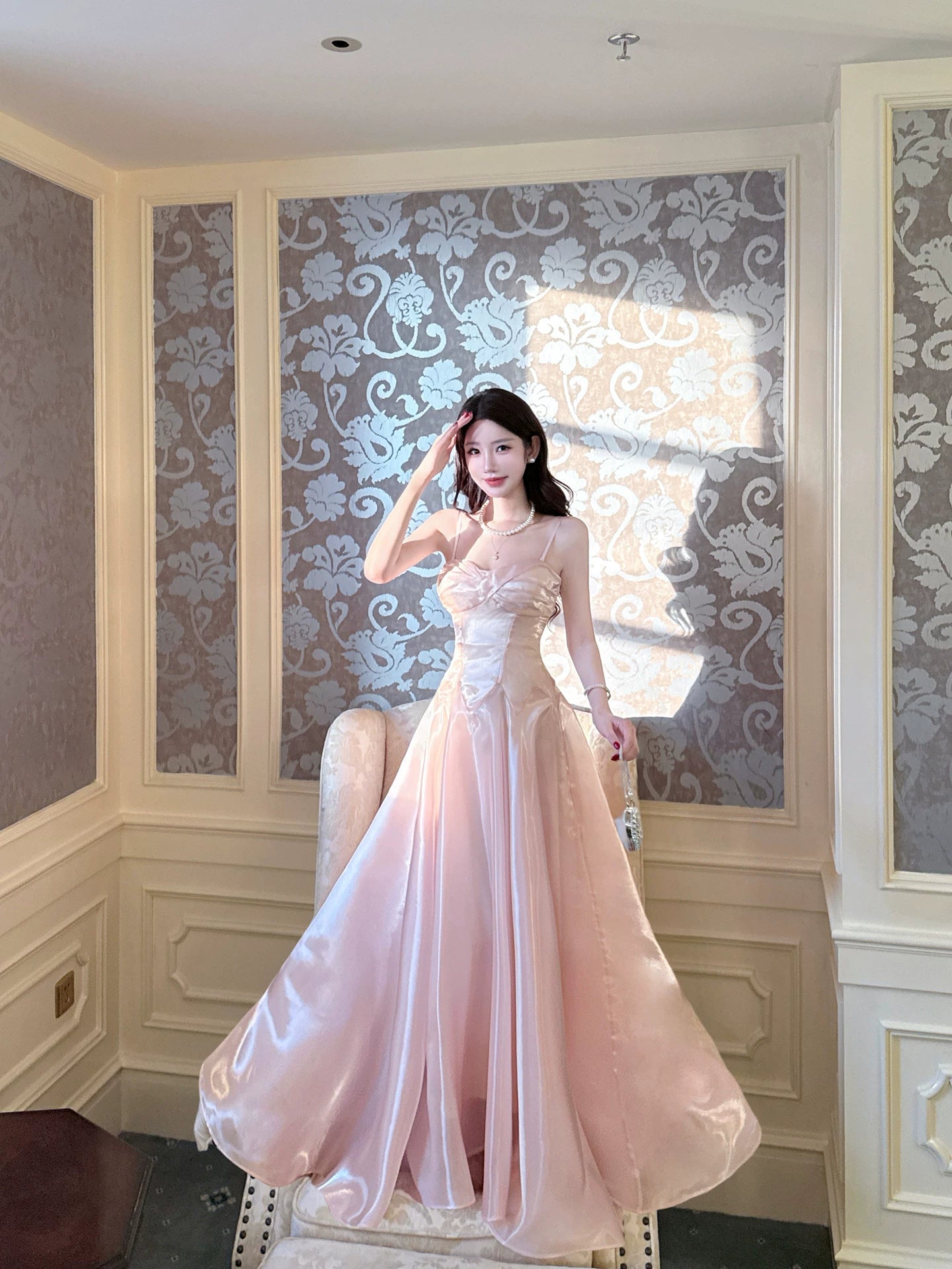 Simple A line French Style Spaghetti Strap Blush Pink Ideas For Women 18th Impress Birthday Dress Evening Night Outfit MP144