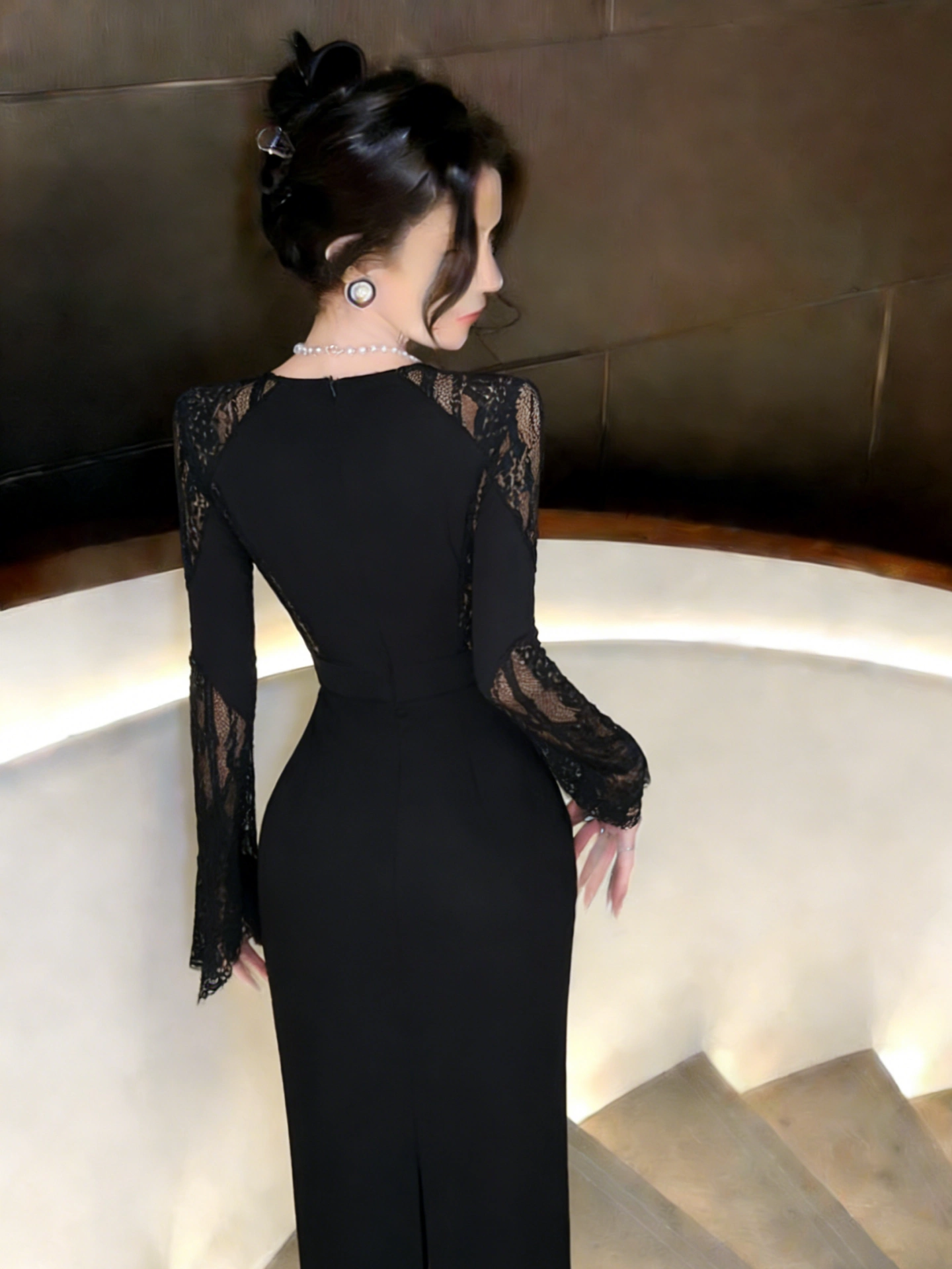 Sexy Sirène Col Rond Dentelle Noire Robes de Soirée de Mariage pour Femmes Robes de Soirée Printemps Tenues de Soirée Longues MP173