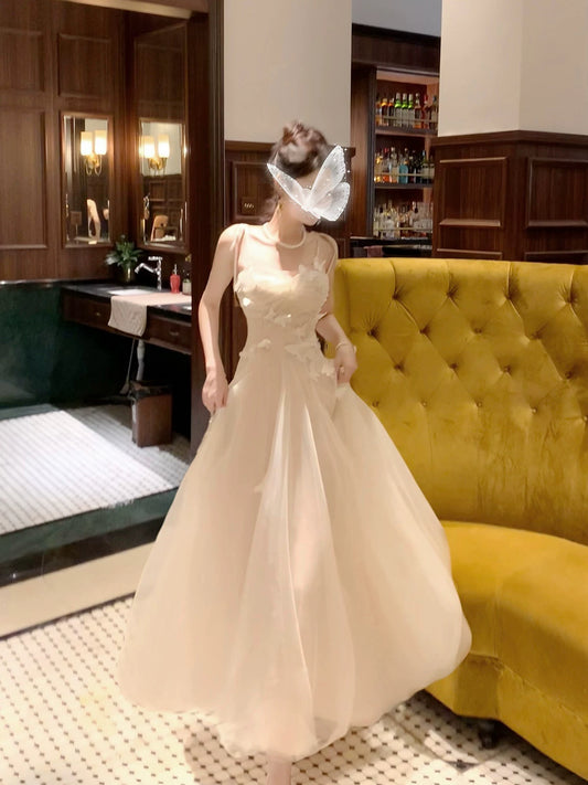 Chic A Line Spaghetti Strap Ivory Tulle 18th Birthday Gown For Women Party Dresses Holiday Beach Outfits MP206