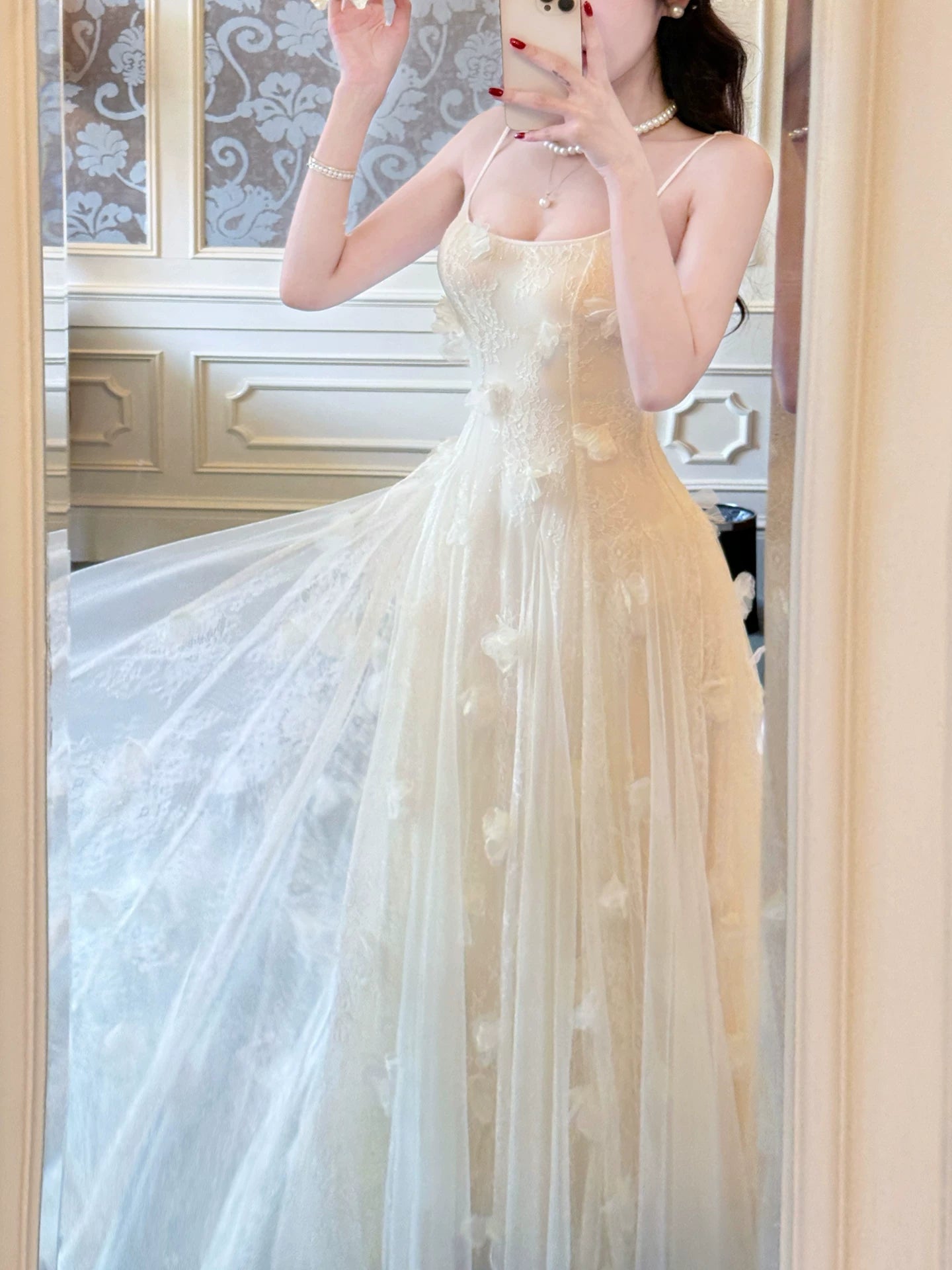 Modest A line French Style Spaghetti Strap Ivory With Lace Ideas For Women 21st Impress Birthday Dress Evening Night Outfit MP138