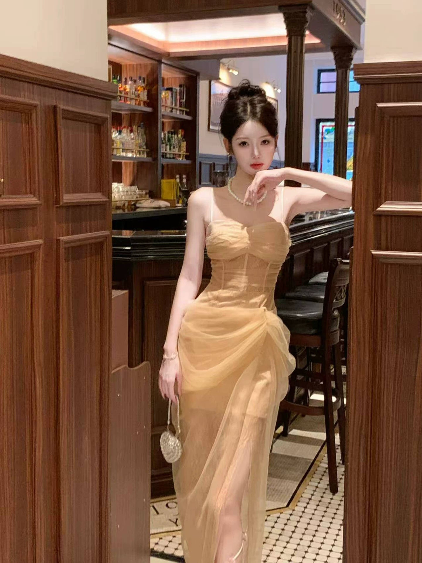 Elegant Mermaid Spaghetti Strap Gold Tulle 18th Birthday Gown For Women Party Dresses Holiday Beach Outfits MP223