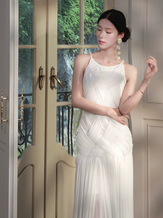 Simple Sheath Scoop Neck White Pleated Ideas For Women 18th Birthday Dress Evening Night Dresses MP104