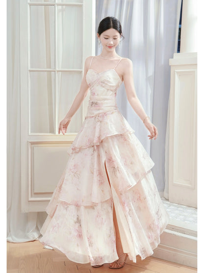 Idées de Robe de soirée queue de sirène simple en mousseline florale à bretelles spaghetti pour femme, tenue de soirée pour impressionner le 21e anniversaire MP112