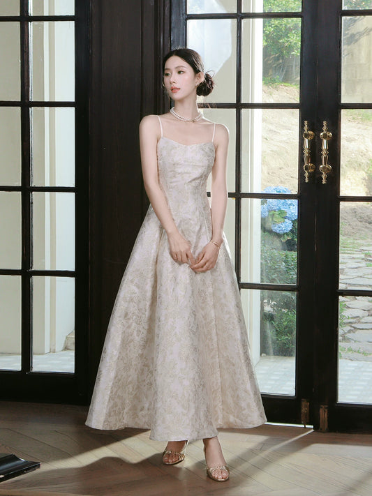 Simple A Line Spaghetti Strap Ivory Floral Satin Ideas For Women 21st Impress Birthday Dress Evening Night Outfit MP101