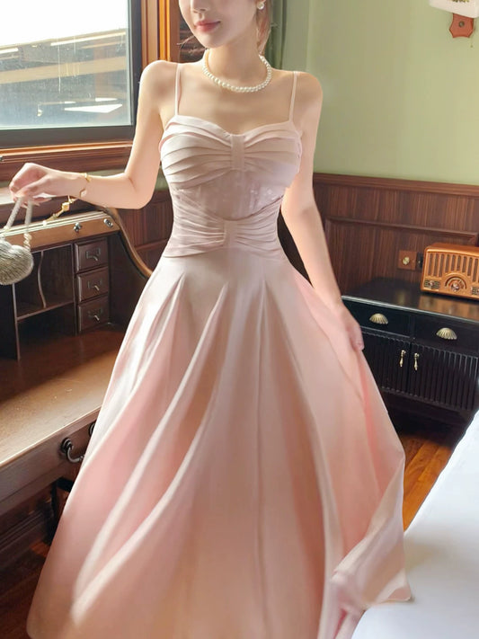 Elegant A Line Spaghetti Strap Pink Satin 18th Birthday Gown For Women Party Dresses Holiday Beach Outfits MP224