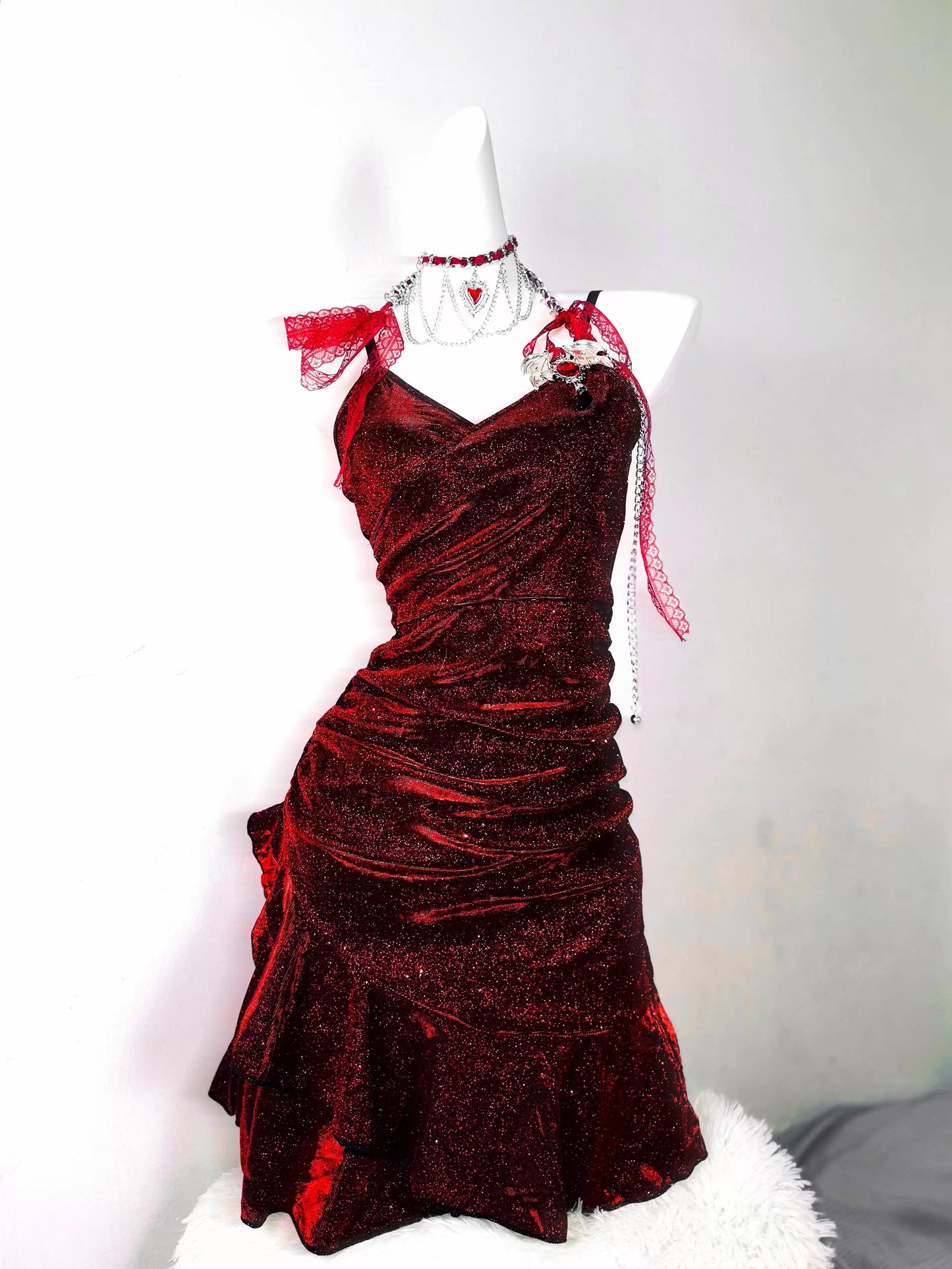 Robe de soirée courte sirène sexy à fines bretelles bordeaux à sequins, tenues de soirée MP166