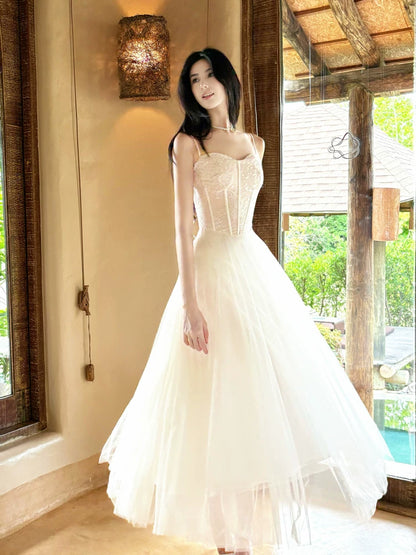 Vintage A Line Spaghetti Strap Tulle Lace 18th Birthday Gown For Women Party Dresses Holiday Beach Outfits MP217