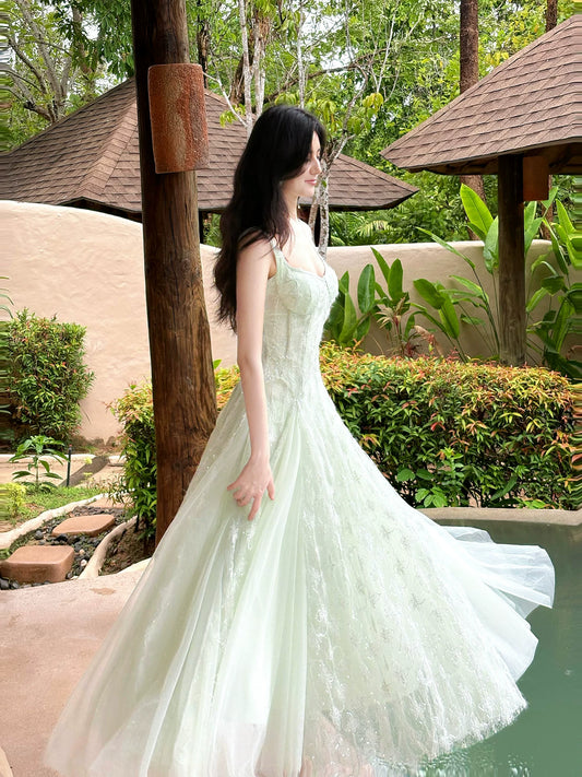 Simple A line Straps Green Mid Length 18th Birthday Gown For Women Party Dresses Holiday Beach Outfits MP228