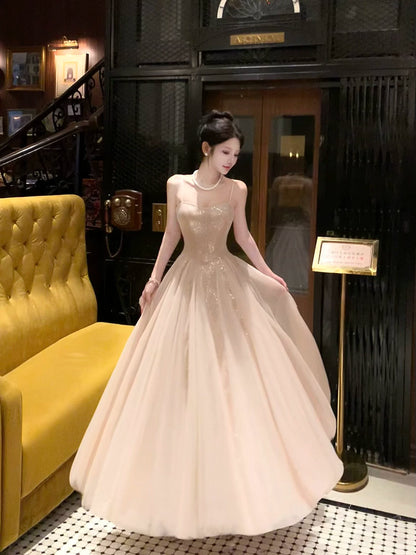 Élégante Robe de Soirée Rose Poudré à Paillettes et Bretelles Fines, Coupe Évasée, pour 18ème Anniversaire, Robes de Fête, Tenues de Plage de Vacances MP205