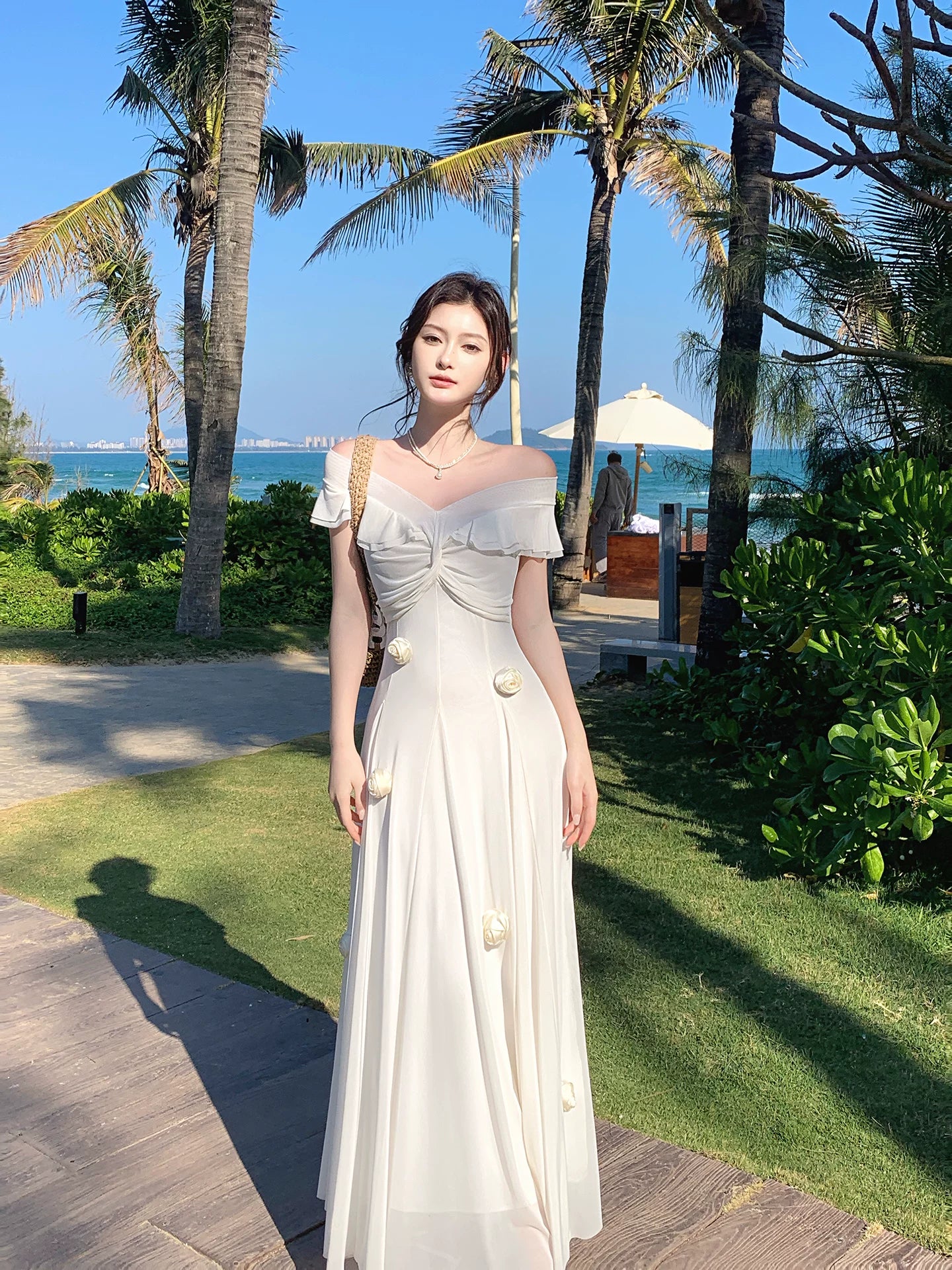 Simple A line Off The Shoulder White With Short Sleeves Ideas For Women 18th Impress Summer Beach Prom Birthday Dresses Evening Night Outfit MP279