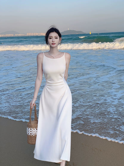 Französischer Stil A-Linie Spaghettiträger Weiß Ideen für Frauen 18. Beeindruckendes Sommer Strand Ball Geburtstagskleid Abend Nacht Outfit MP273