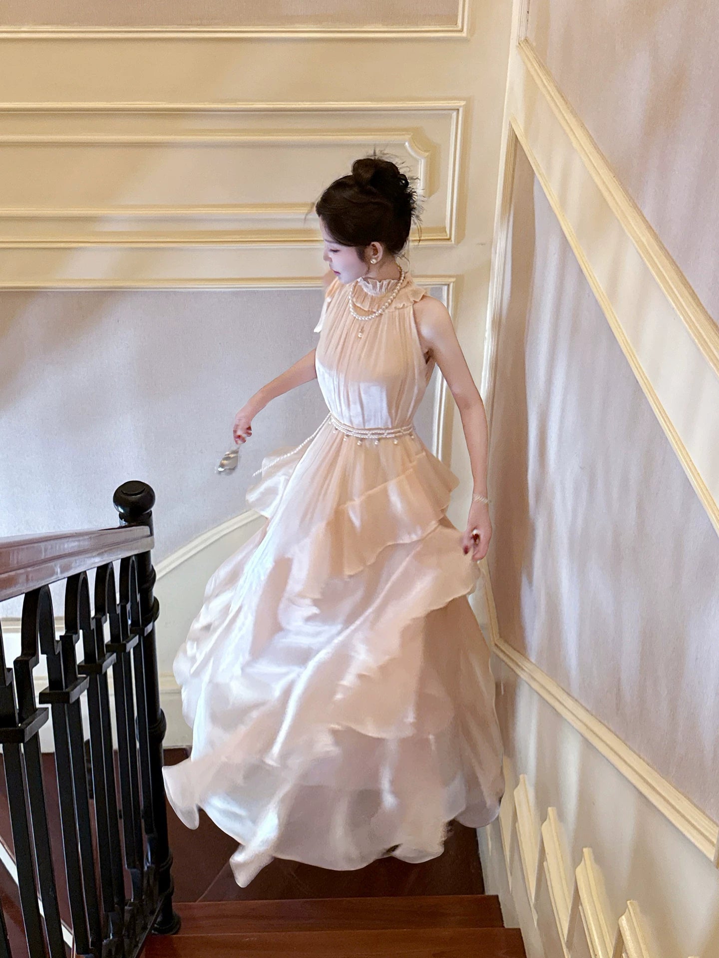 French Style Casual A line High Neck Pink Ankle Length Ideas For Women 18th Impress Birthday Dress Evening Night Outfits MP148