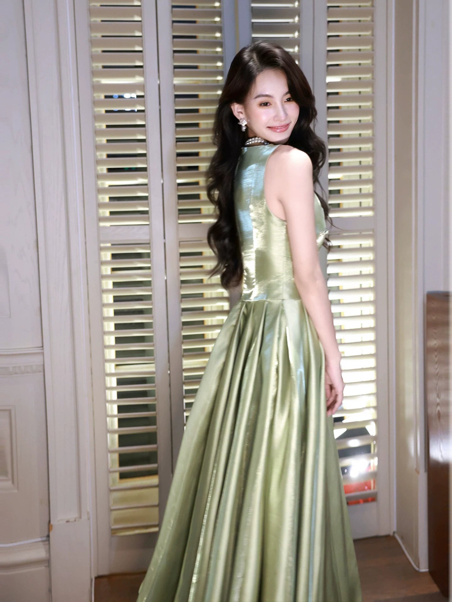 Simple A Line V Neckline Sage Green Satin Ideas For Women 18th Birthday Dress Prom Dresses MP093