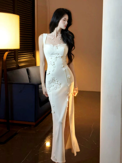 Elegant Sheath Sweetheart With Straps White Satin 18th Birthday Gown For Women Party Dresses Holiday Beach Outfits MP225