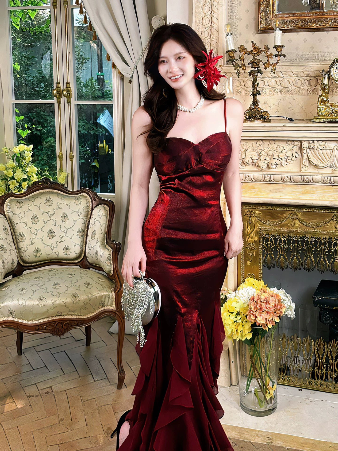 Sexy Mermaid Spaghetti Strap Burgundy Ideas For Women 21st Impress Birthday Dress Prom Dresses MP097