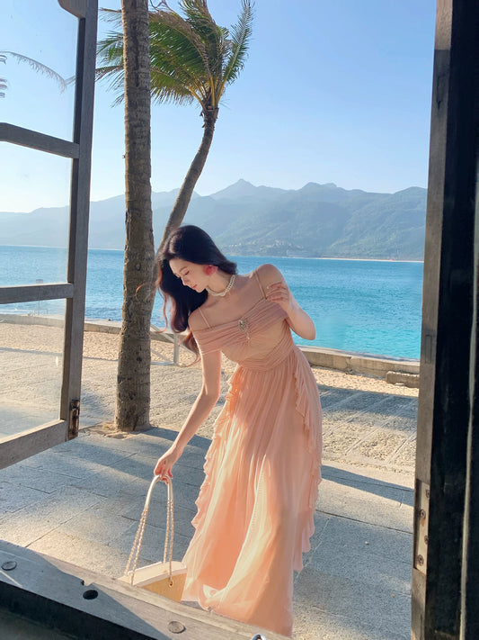 Einfaches A-Linien-Kleid mit Spaghettiträgern in Rouge-Rosa Chiffon, Ideen für Damen, 18. beeindruckende Sommerstrand-Abschlussball-Geburtstags-Abendkleider, Partykleid MP277