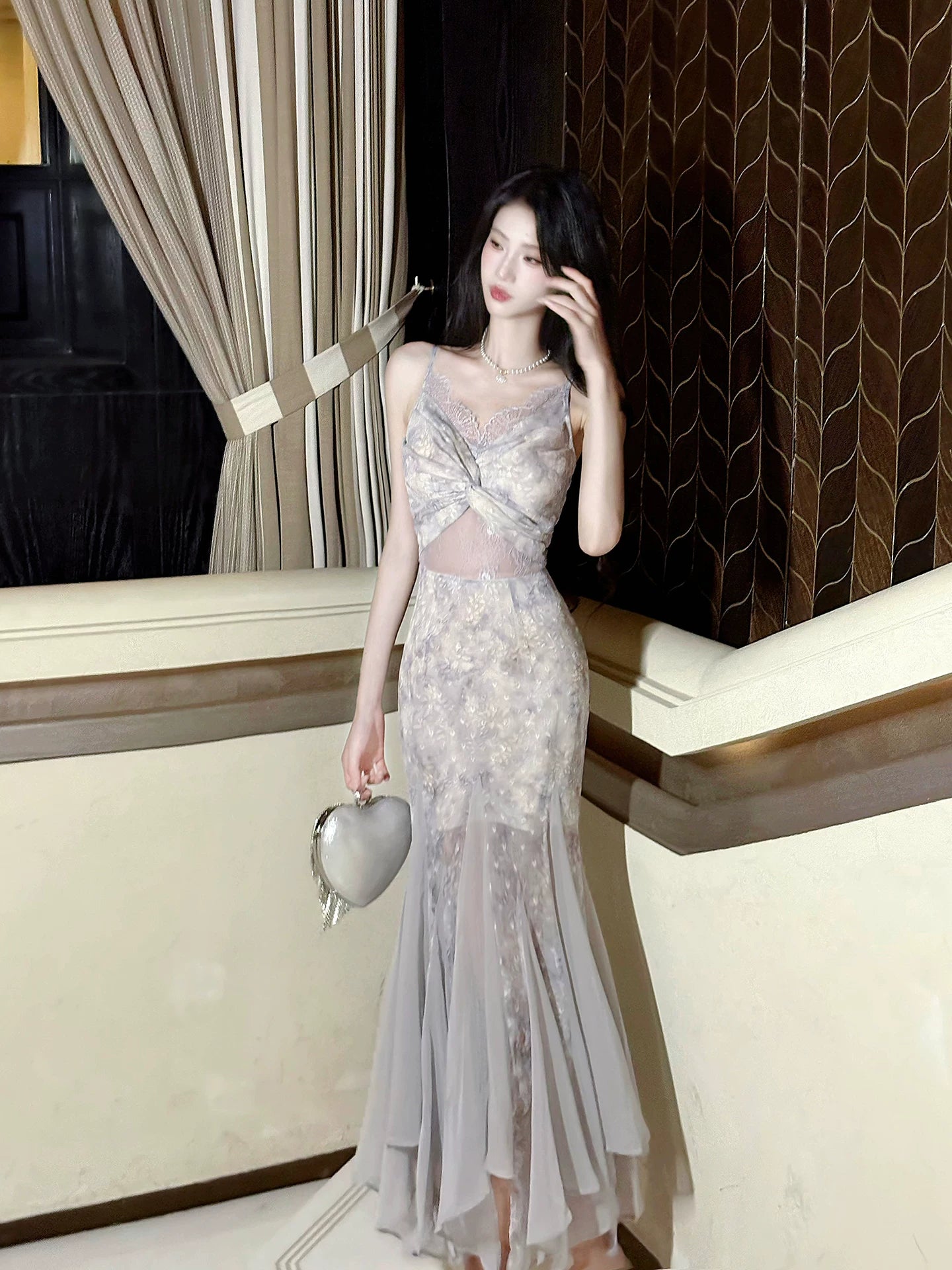 Elegant Mermaid Spaghetti Strap Lilac Floral 18th Birthday Gown For Women Party Dresses Holiday Beach Outfits MP227