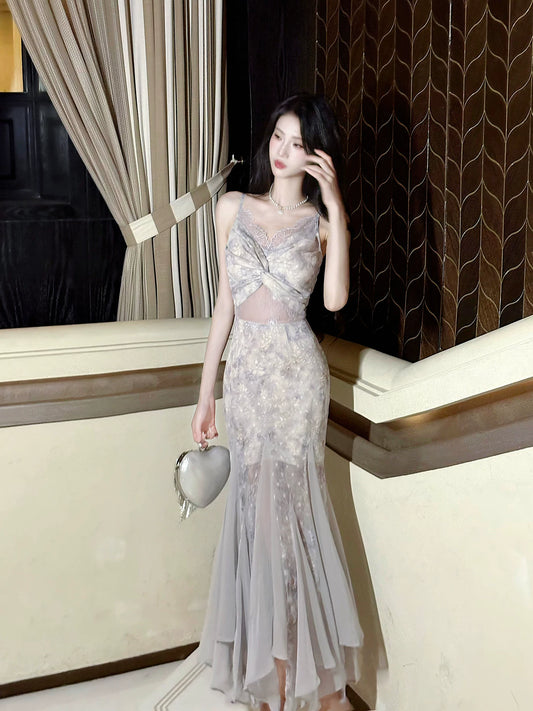 Elegant Mermaid Spaghetti Strap Lilac Floral 18th Birthday Gown For Women Party Dresses Holiday Beach Outfits MP227