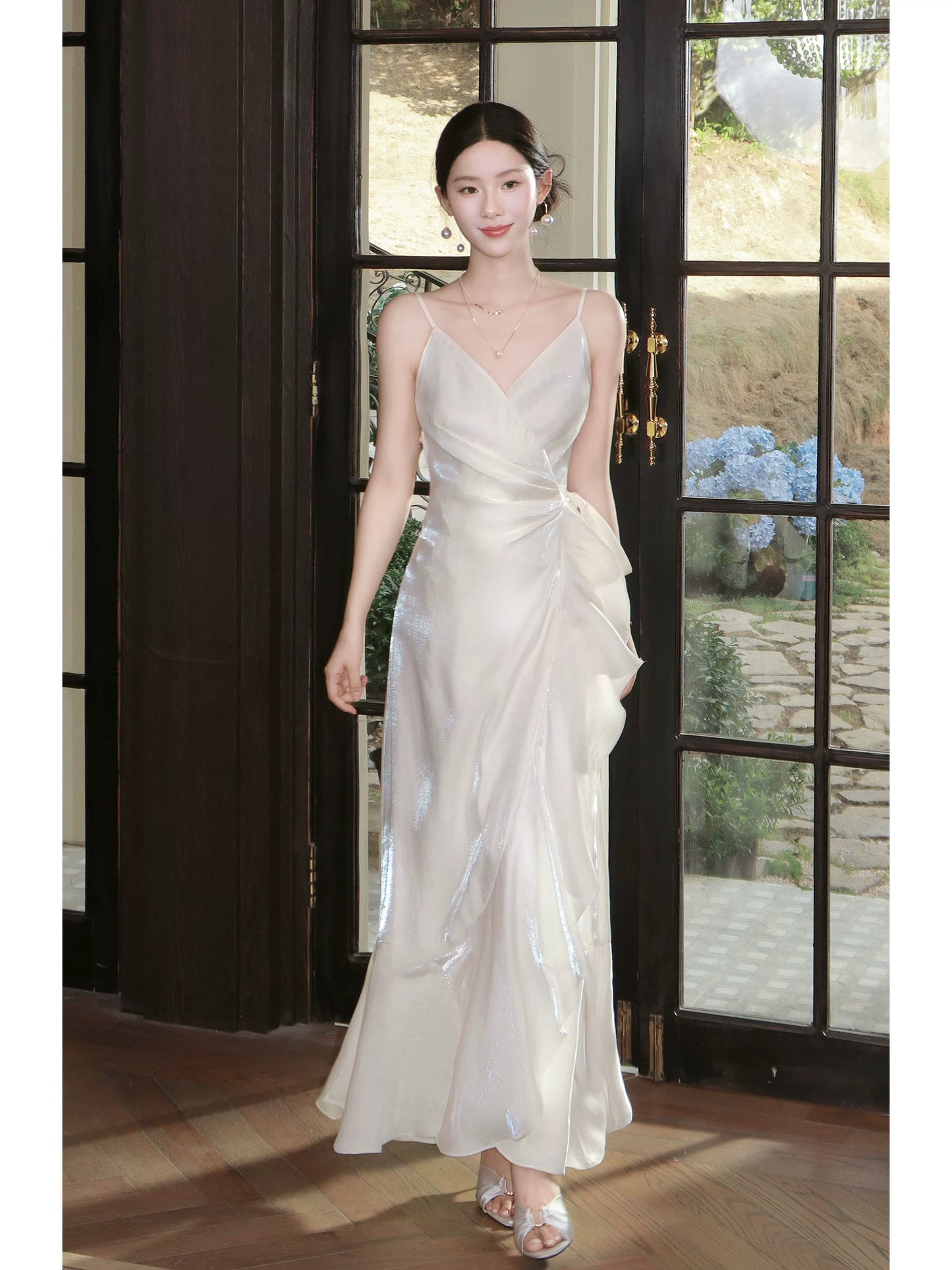 Sexy Meerjungfrau Spaghettiträger Elfenbein Chiffon Ideen für Frauen 21. Geburtstag beeindrucken Abendkleid Outfit MP113