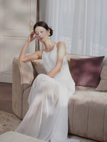 Simple Sheath Scoop Neck White Pleated Ideas For Women 18th Birthday Dress Evening Night Dresses MP104