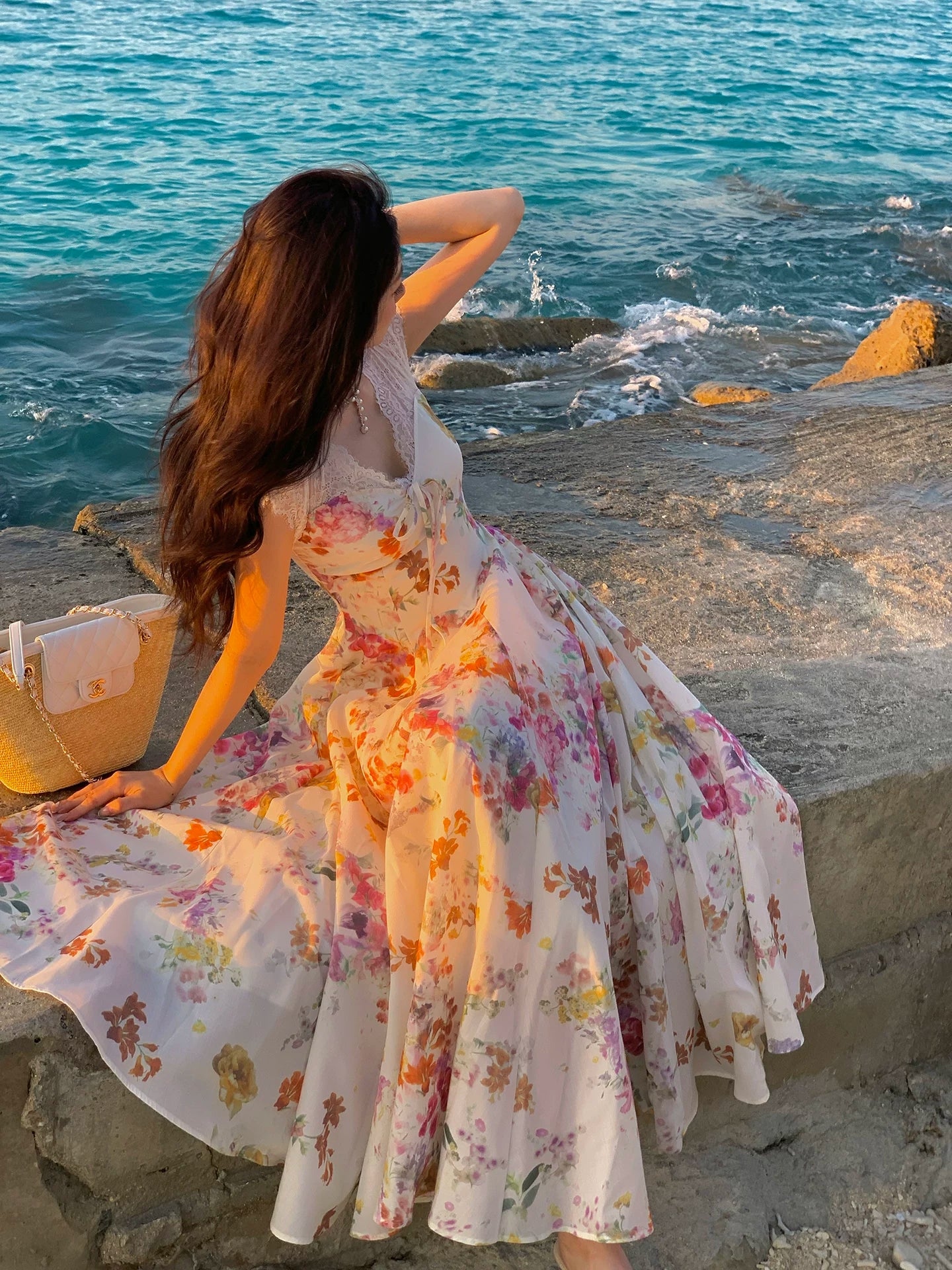Französischer Stil A-Linie V-Ausschnitt Blumen Chiffon Ideen Für Damen 18. Beeindrucken Sommer Strand Abschlussball Geburtstagskleider Abendnacht Outfit MP274