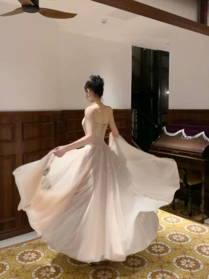 Élégante Robe de Soirée Rose Poudré à Paillettes et Bretelles Fines, Coupe Évasée, pour 18ème Anniversaire, Robes de Fête, Tenues de Plage de Vacances MP205