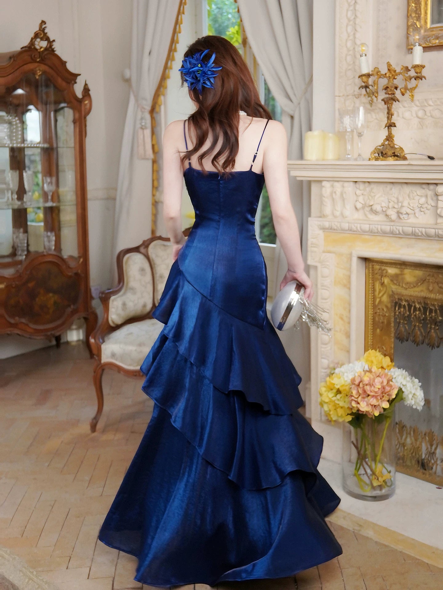 Bescheidene Meerjungfrau Spaghettiträger Marineblau Ideen für Frauen 21. Geburtstag Kleid Abendnacht Outfit MP115