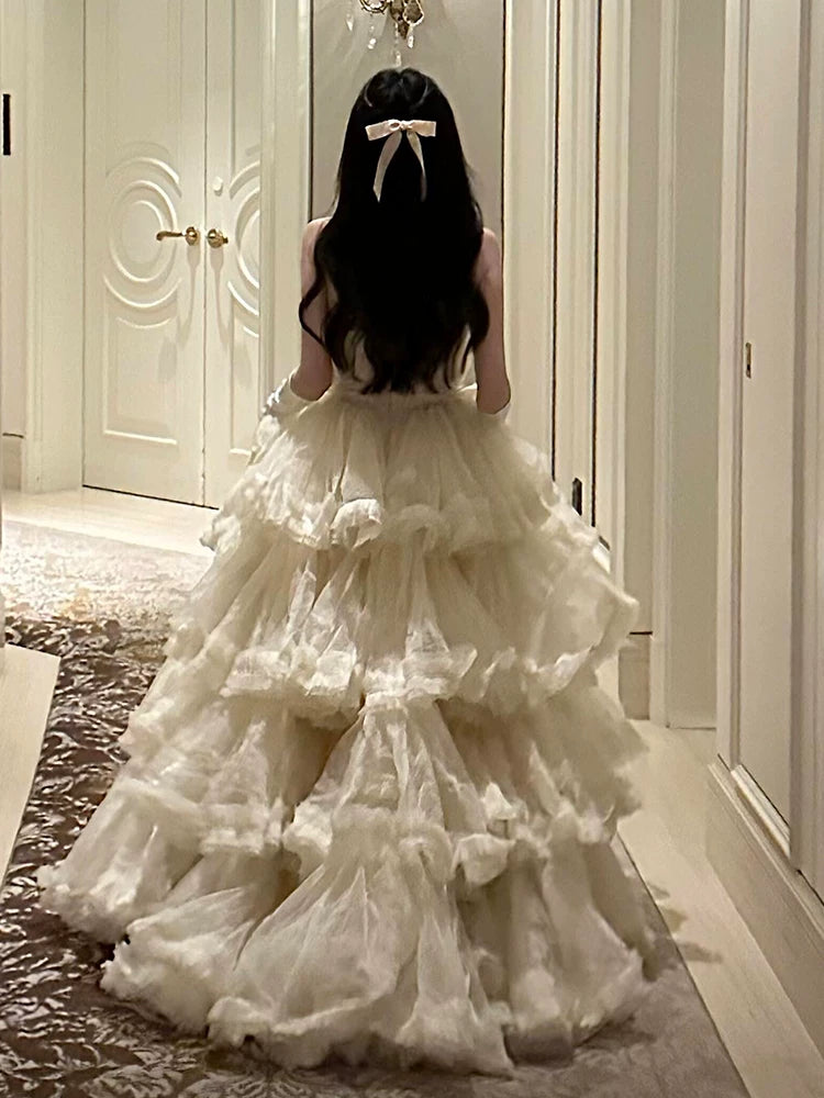 Longue robe de Quinceañera étagée Robe de bal bustier en tulle champagne Robe de Quince MP123