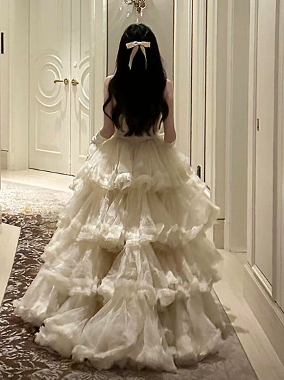 Longue robe de Quinceañera étagée Robe de bal bustier en tulle champagne Robe de Quince MP123