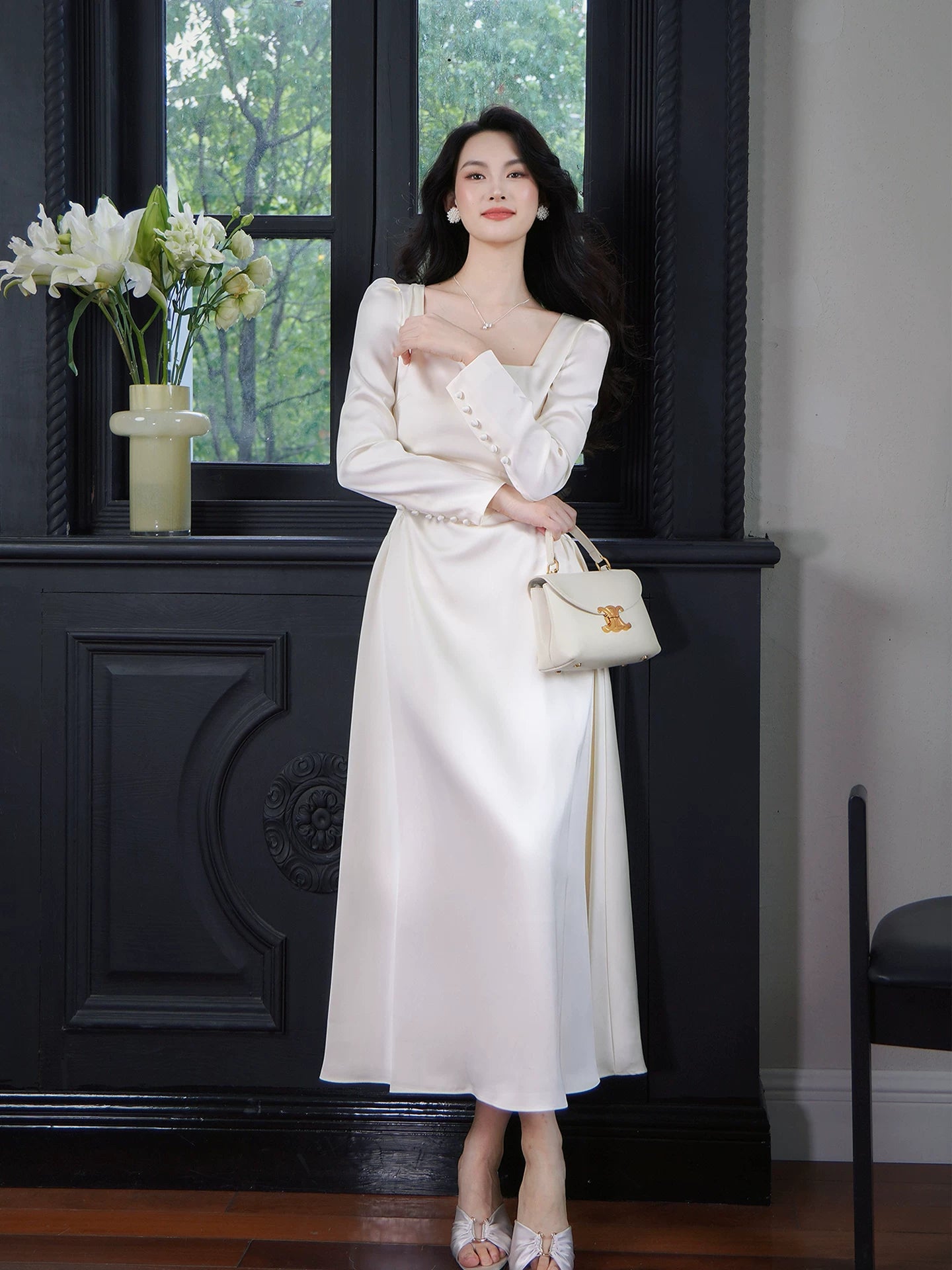 Charming A Line Square Neck White Ankle Length Ideas For Women 21st Impress Birthday Dress Evening Night Outfit MP109