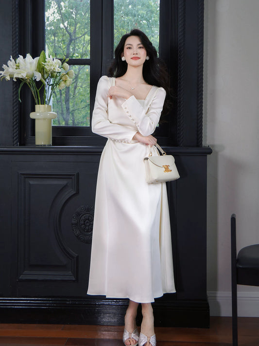 Charming A Line Square Neck White Ankle Length Ideas For Women 21st Impress Birthday Dress Evening Night Outfit MP109