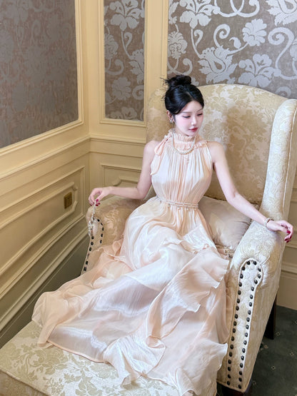 Robe longue rose style décontracté à col haut et ligne A pour femme, idéale pour un 18e anniversaire, une soirée ou une sortie, MP148