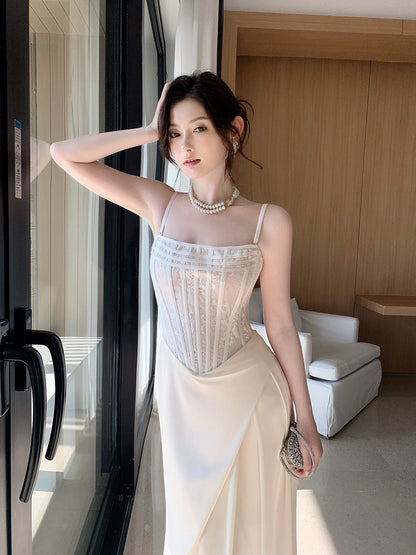 Französischer Stil Meerjungfrau Spaghettiträger Weiß Ideen für Frauen 18. Beeindruckende Sommer Strand Abschlussball Geburtstag Kleider Abend Nacht Outfit MP275