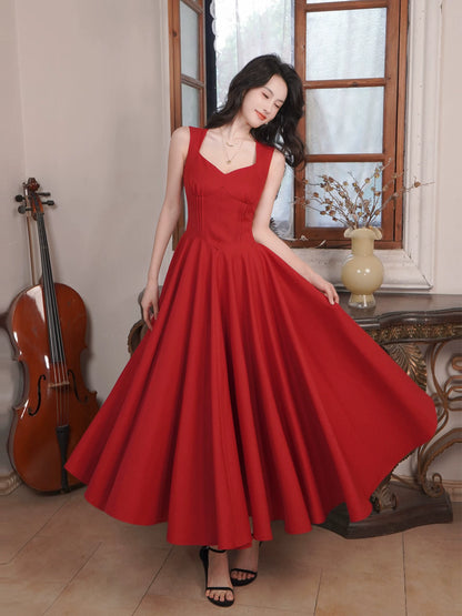 Sexy A Line Sweetheart Strap Red Satin Ideas For Women 21st Impress Birthday Dress Evening Night Outfit MP106