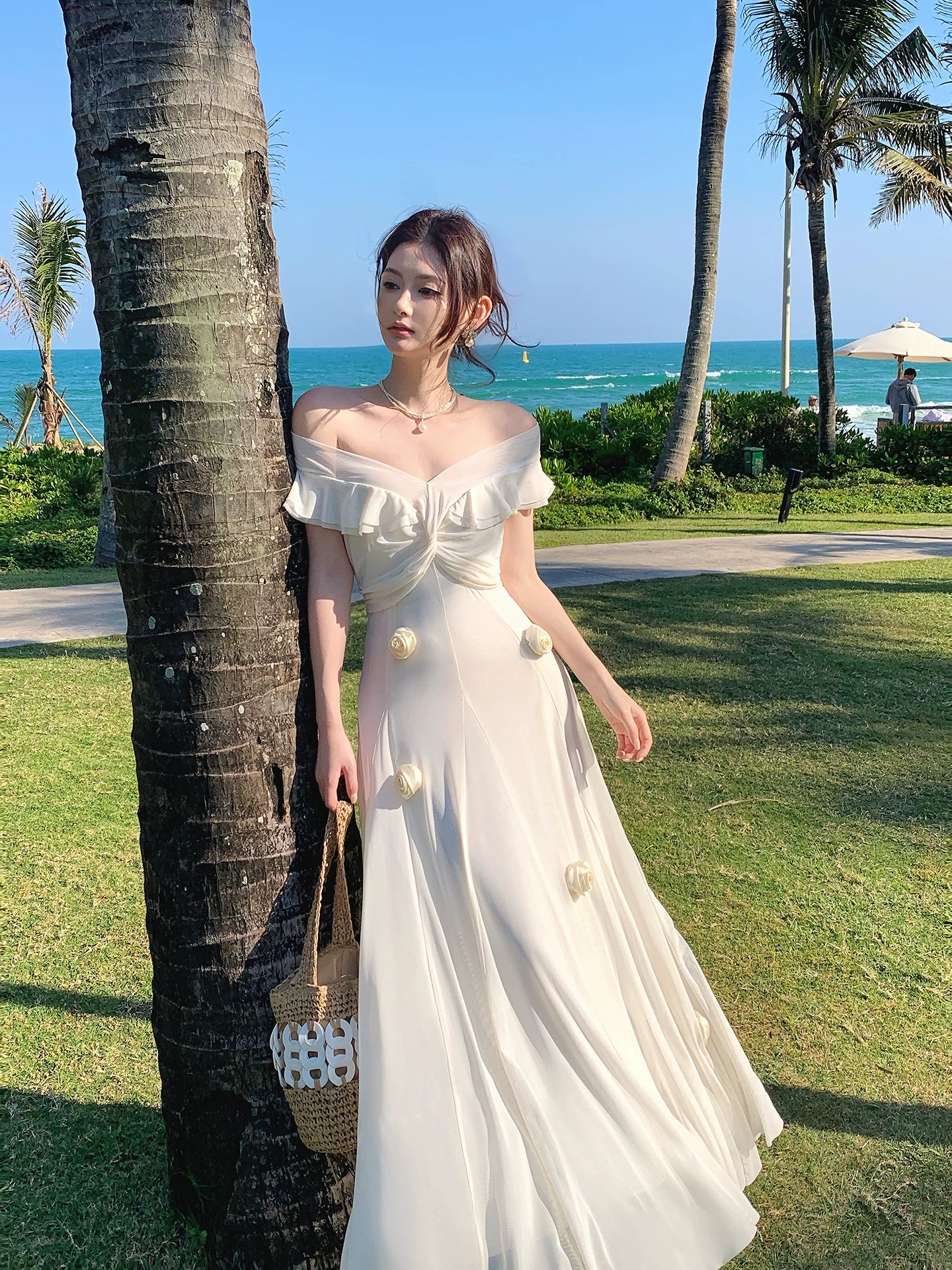 Simple A line Off The Shoulder White With Short Sleeves Ideas For Women 18th Impress Summer Beach Prom Birthday Dresses Evening Night Outfit MP279