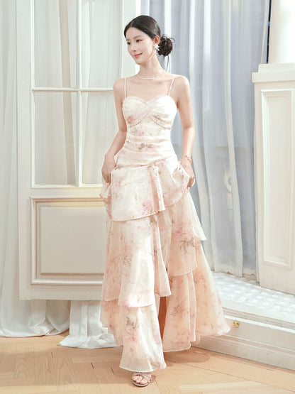 Idées de Robe de soirée queue de sirène simple en mousseline florale à bretelles spaghetti pour femme, tenue de soirée pour impressionner le 21e anniversaire MP112