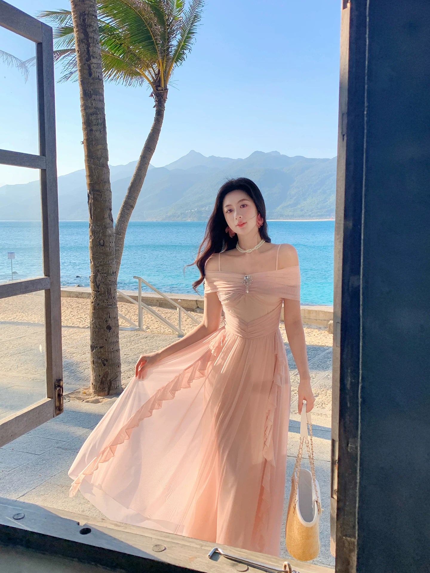 Simple A line Spaghetti Straps Blush Pink Chiffon Ideas For Women 18th Impress Summer Beach Prom Birthday Dresses Evening Night Outfit MP277