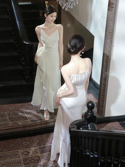 Sexy Meerjungfrau Spaghettiträger Elfenbein Chiffon Ideen für Frauen 21. Geburtstag beeindrucken Abendkleid Outfit MP113